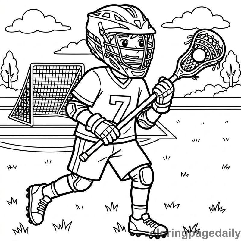 Lacrosse Player Action - Daily printable coloring page in Sports category