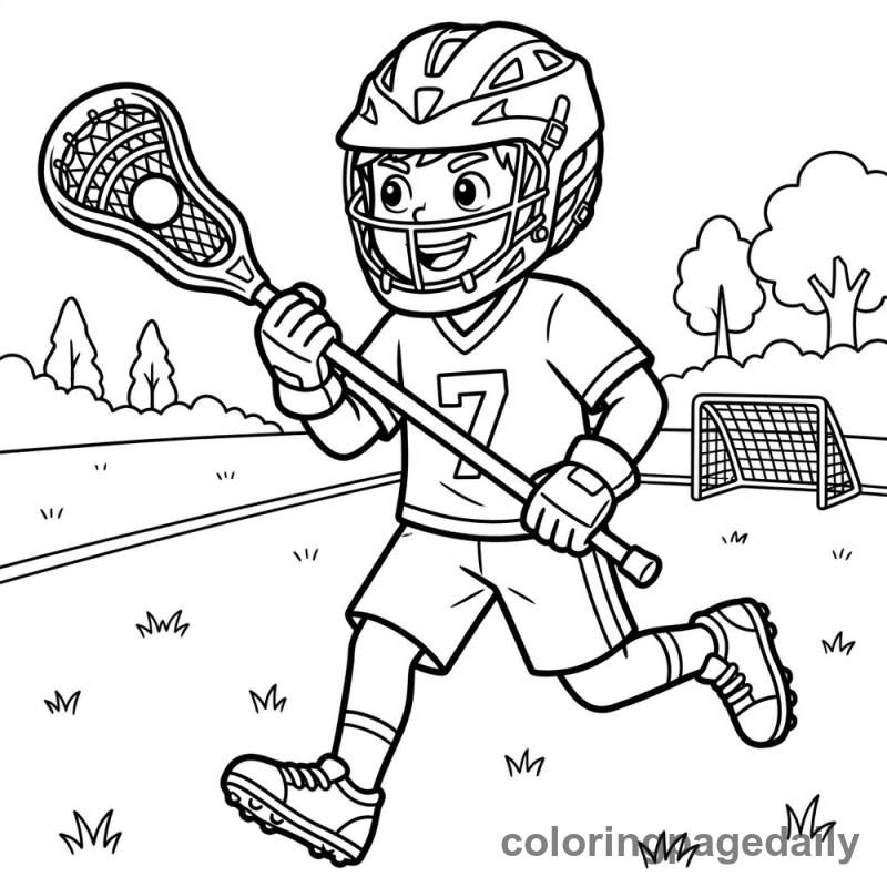 Lacrosse Player Running - Daily printable coloring page in Sports category