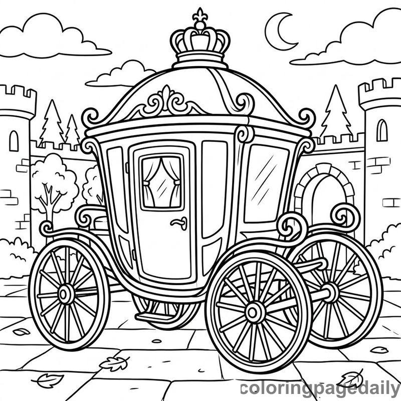 Lantern Royal Carriage Waiting - Daily printable coloring page in Fairy Tales category