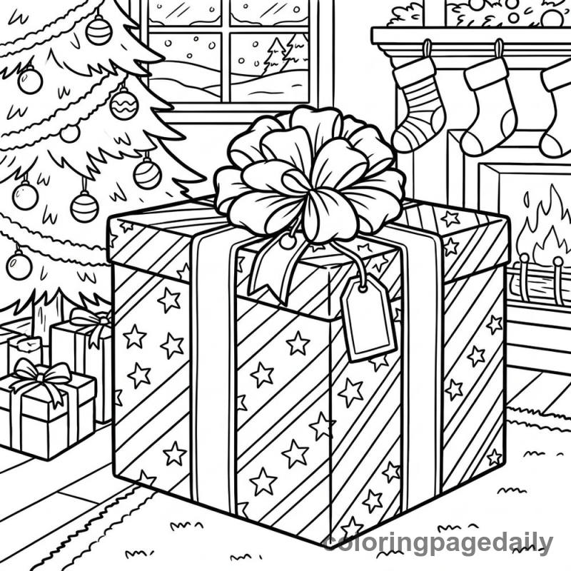 Large Wrapped Christmas Present - Daily printable coloring page in Christmas category
