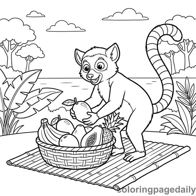 Lemur Arranging Fruit Basket - Colored reference example