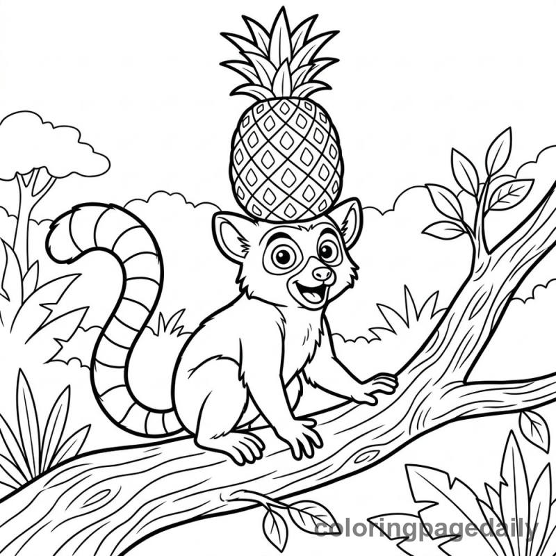 Lemur Balancing Pineapple Fun - Colored reference example