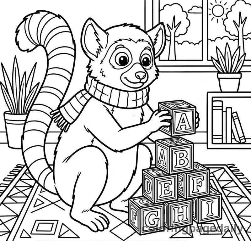 Lemur Building Block Pyramid - Daily printable coloring page in Animals category