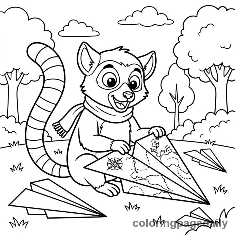 Lemur Folding Paper Airplane - Colored reference example