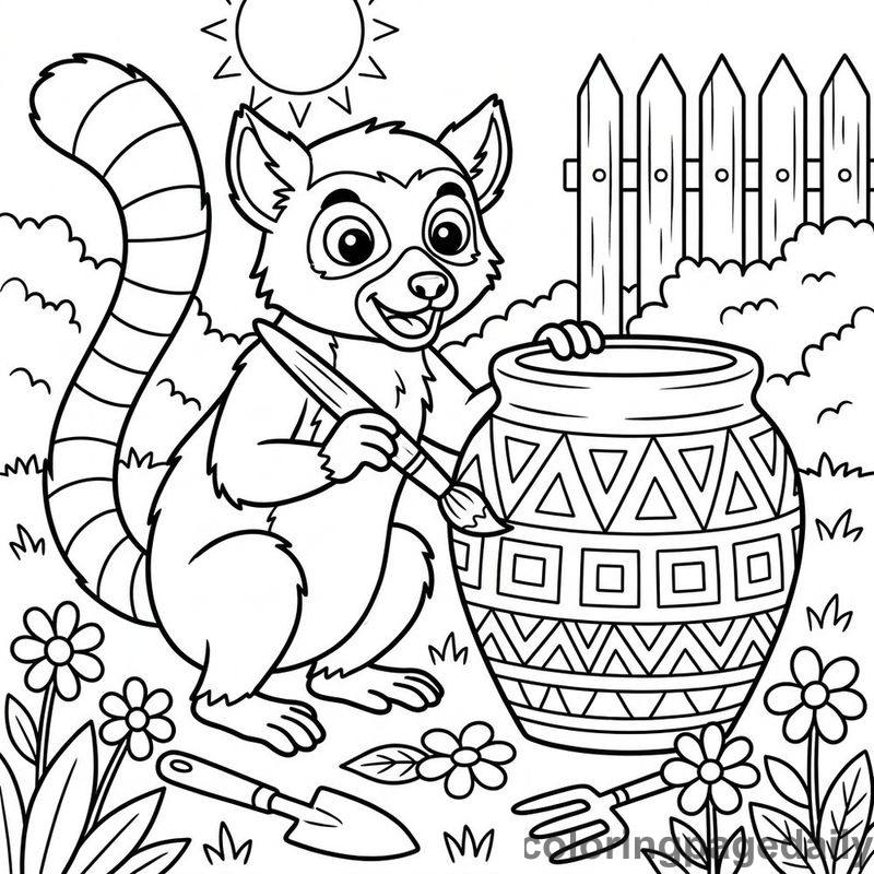 Lemur Painting Garden Pot - Colored reference example