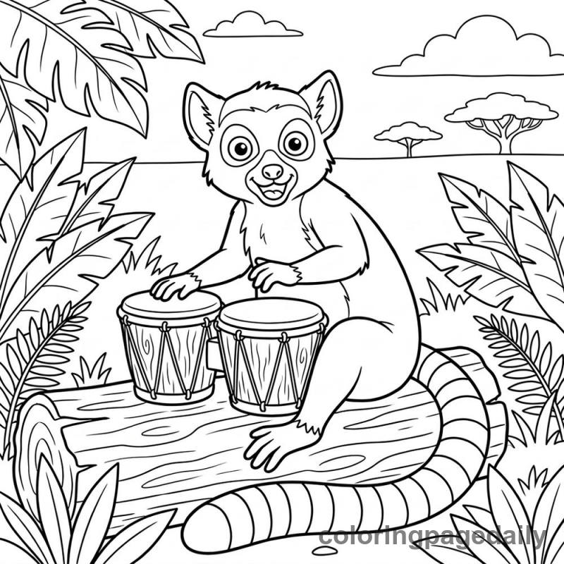 Lemur Playing Bongo Drums - Colored reference example