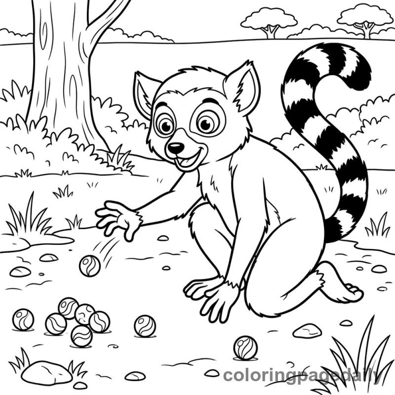 Lemur Playing Marbles - Colored reference example