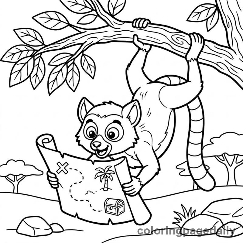 Lemur Reading Treasure Map - Colored reference example