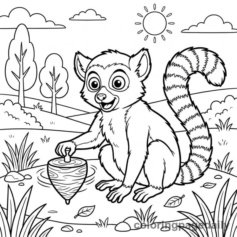 Lemur Spinning a Top - Colored reference example