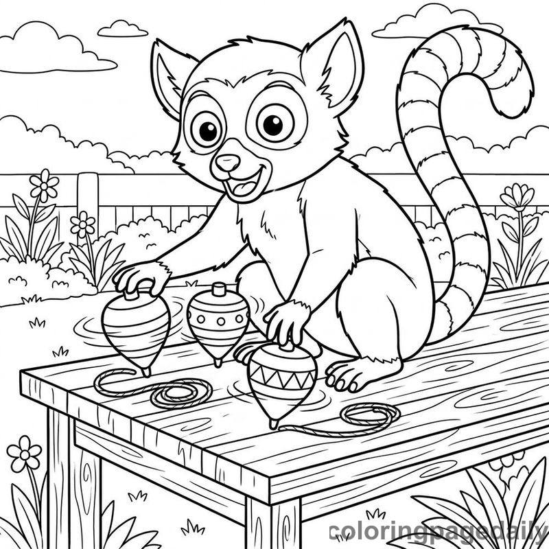 Lemur Spinning Wooden Tops - Daily printable coloring page in Animals category