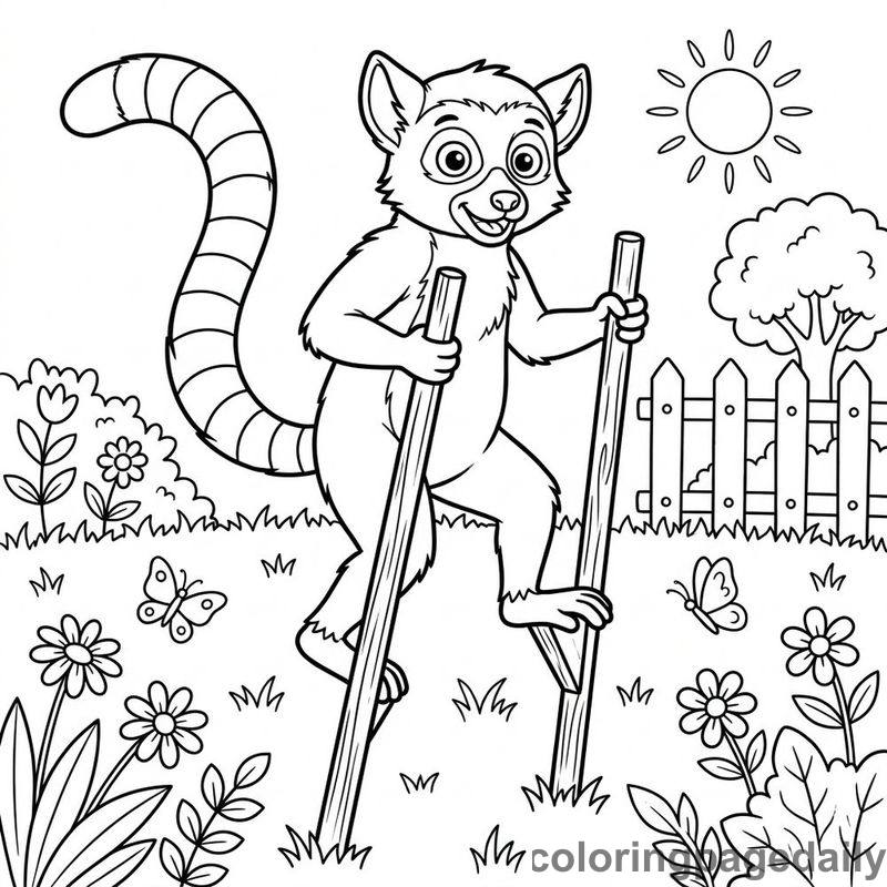Lemur Walking On Stilts - Daily printable coloring page in Animals category
