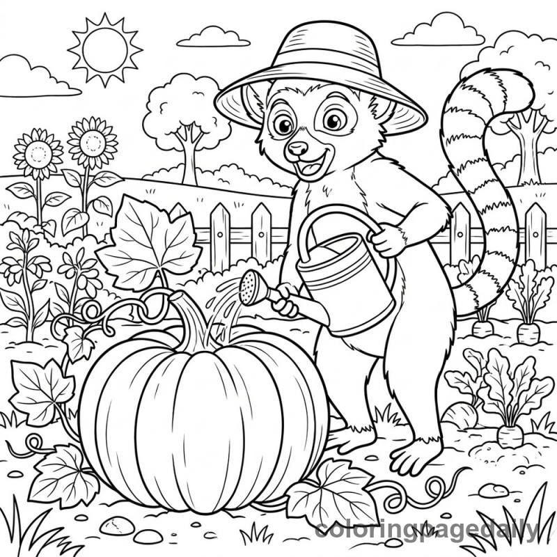 Lemur Watering Giant Pumpkin - Colored reference example