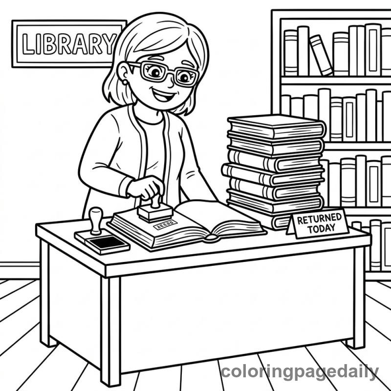 Librarian Stamping Hardcover Books - Colored reference example