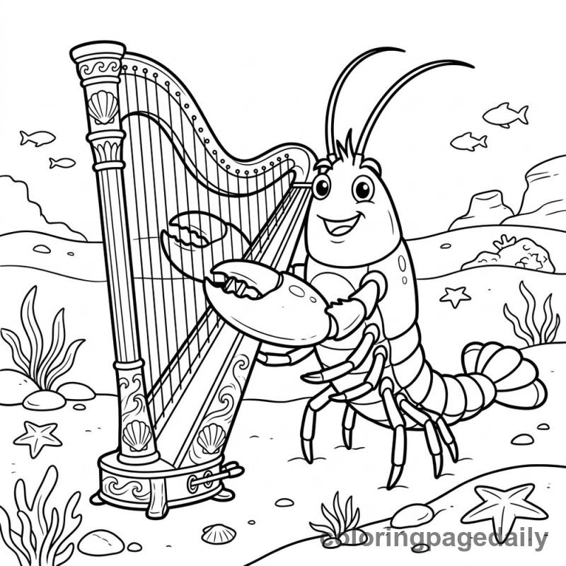 Lobster Playing Harp - Colored reference example