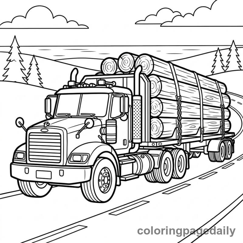 Logging Truck Driving - Daily printable coloring page in Vehicle category