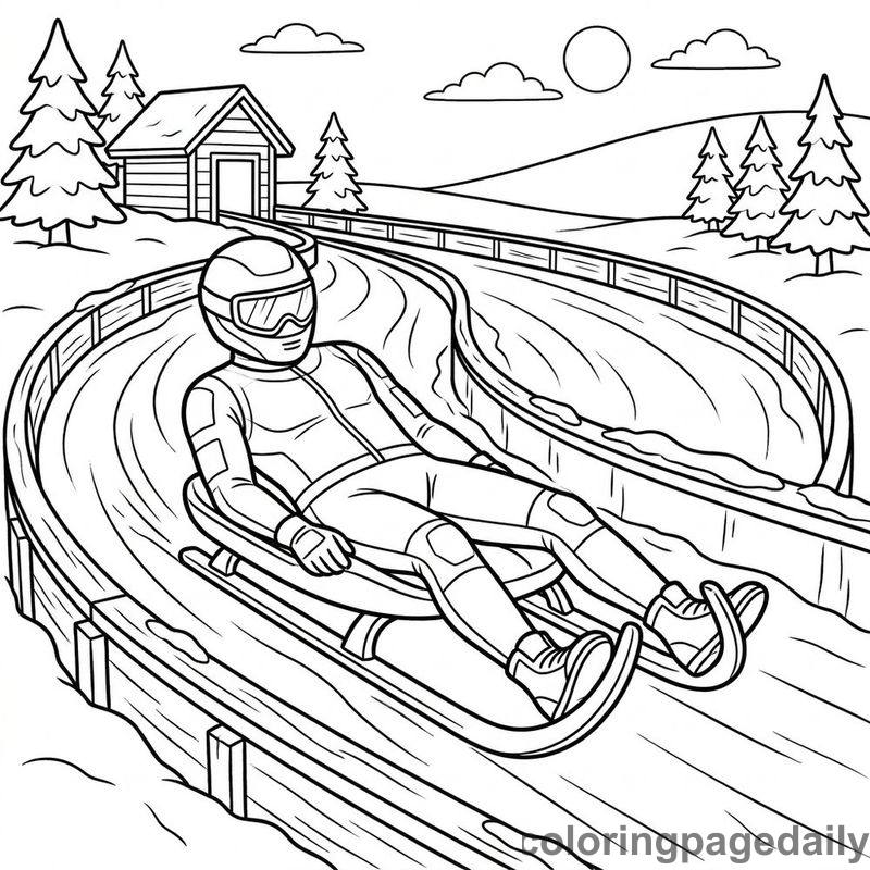 Luge Athlete Sliding - Daily printable coloring page in Sports category