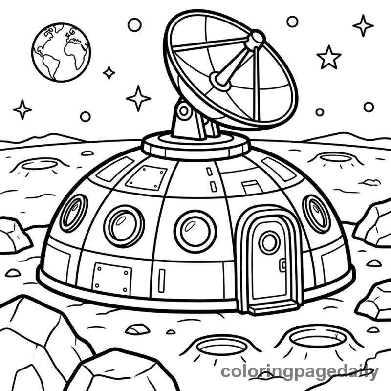 Lunar Base Habitat - Daily printable coloring page in Space category