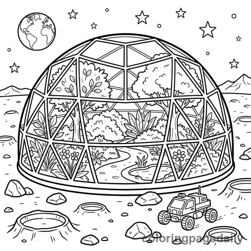 Lunar Bio-Dome Garden - Daily printable coloring page in Space category