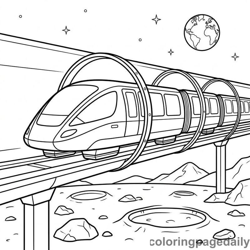 Lunar Hover Train Tube - Daily printable coloring page in Space category