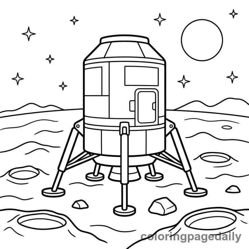 Lunar Lander Touchdown - Daily printable coloring page in Space category