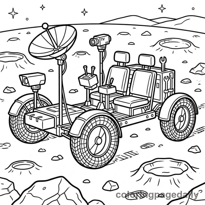 Lunar Rover on Moon - Daily printable coloring page in Space category