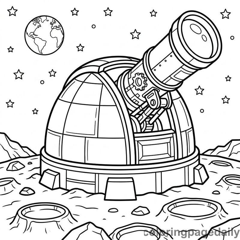Lunar Space Observatory - Daily printable coloring page in Space category