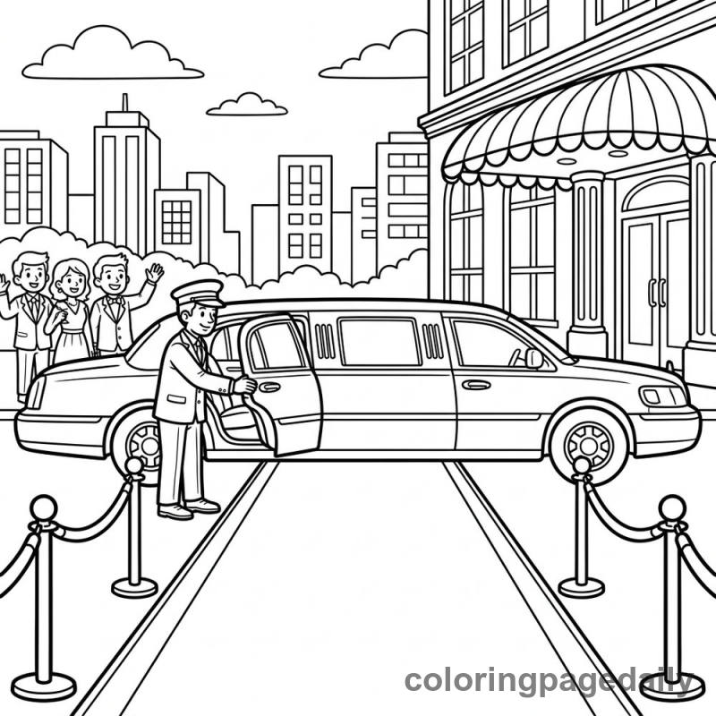 Luxury Limousine Arrival - Daily printable coloring page in Vehicle category