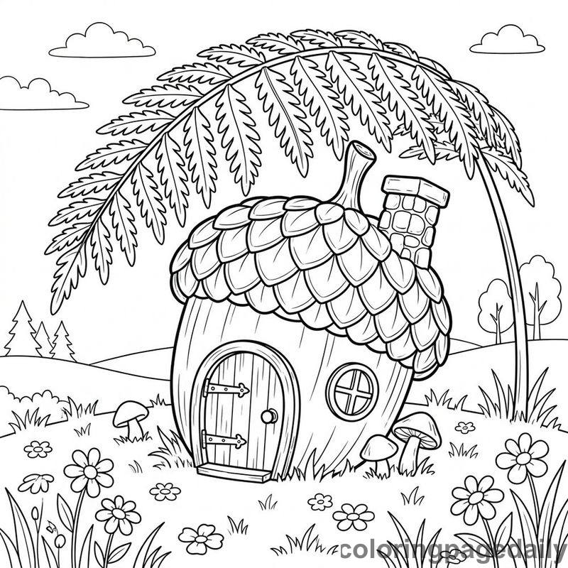 Magical Acorn Meadow House - Daily printable coloring page in Scenery category