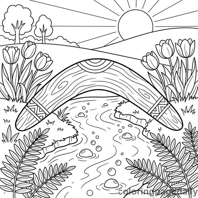 Magical Boomerang Spring Bridge - Daily printable coloring page in Scenery category