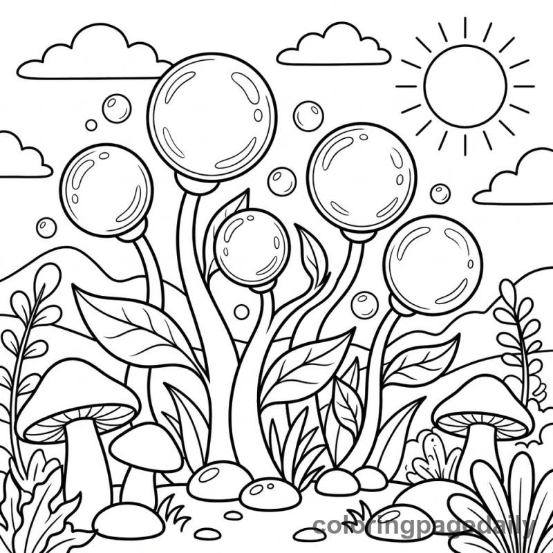 Magical Bubble Garden - Daily printable coloring page in Scenery category
