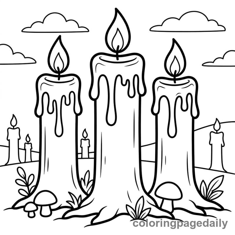 Magical Candle Forest - Daily printable coloring page in Scenery category
