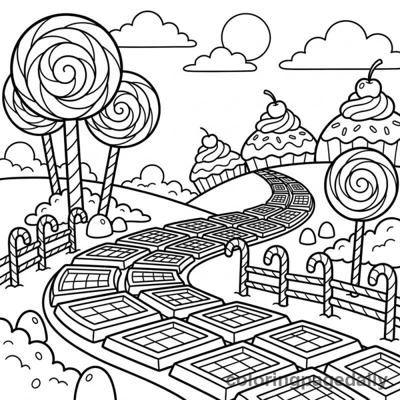 Magical Candy Land Path - Daily printable coloring page in Scenery category