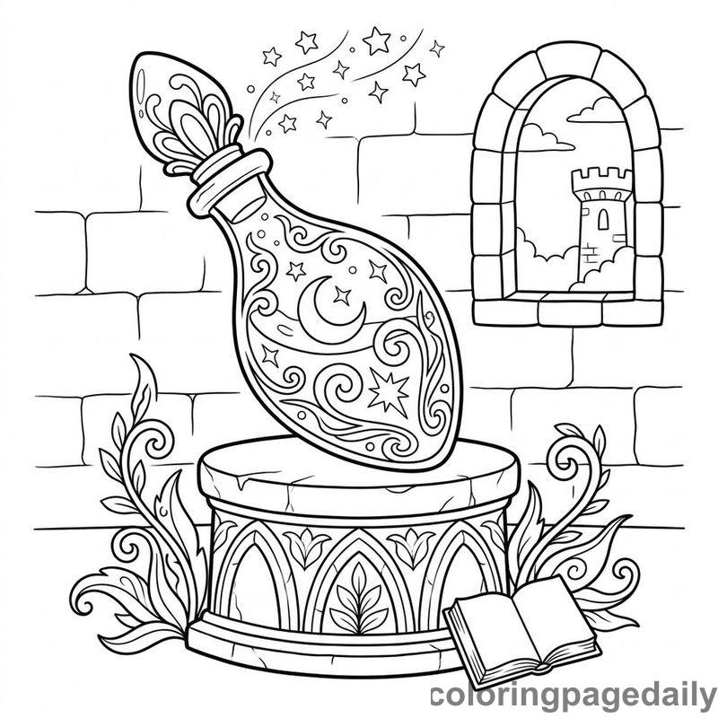 The Secret of the Star-Dust Potion - story illustration coloring page