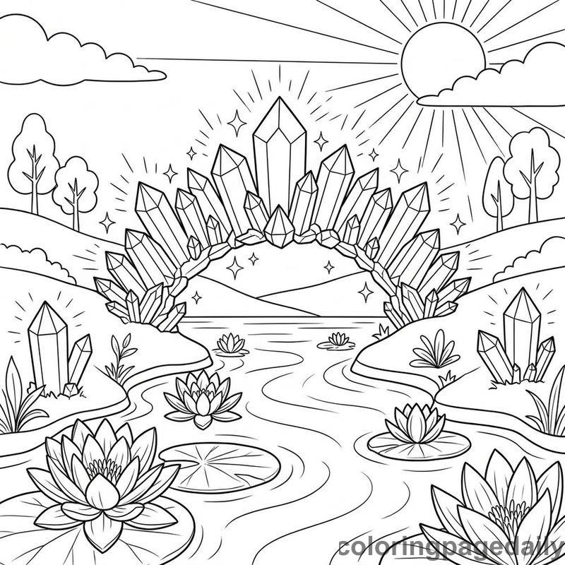 Magical Crystal Bridge Over River - Colored reference example