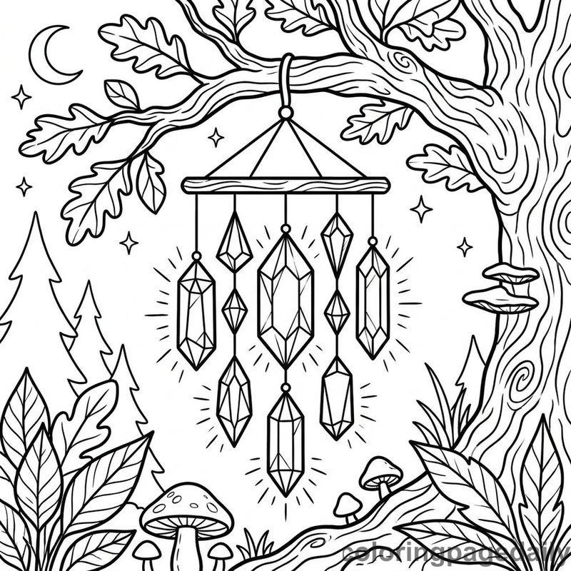 Magical Crystal Wind Chime - Daily printable coloring page in Scenery category