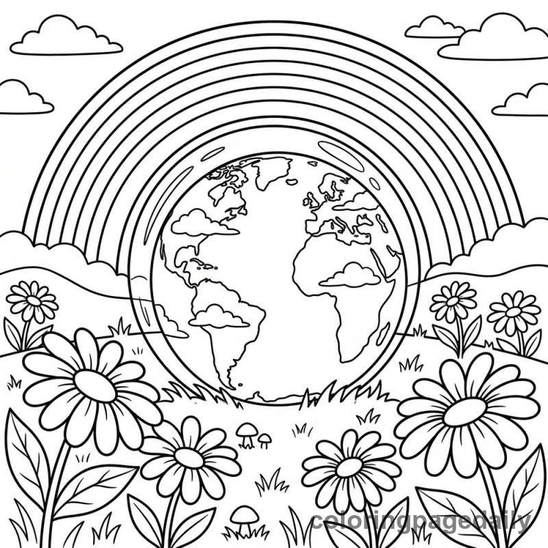 Magical Earth Globe Meadow - Daily printable coloring page in Scenery category