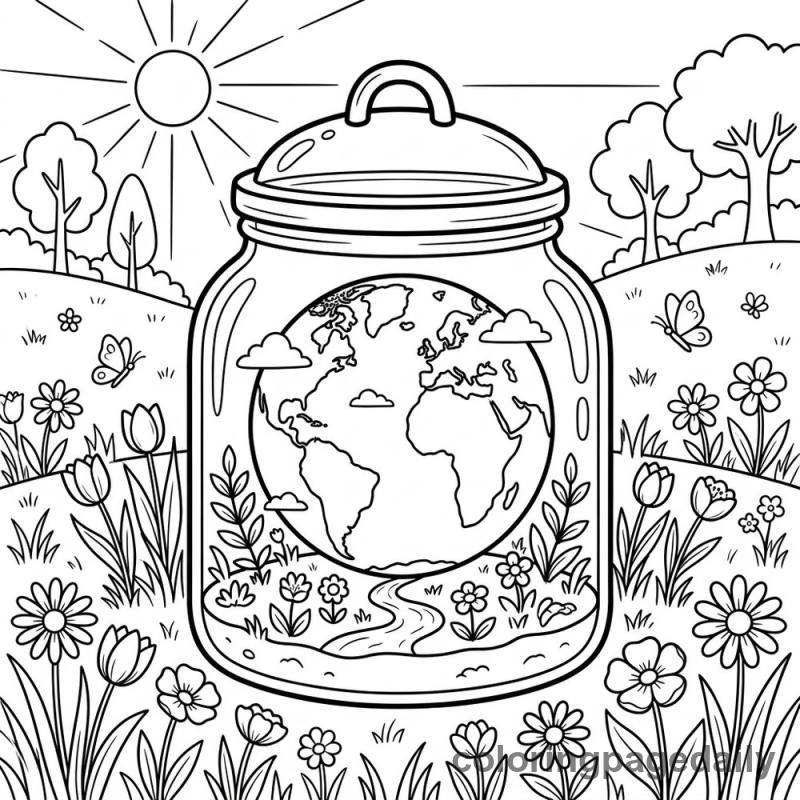 Magical Earth Terrarium Jar - Daily printable coloring page in Scenery category