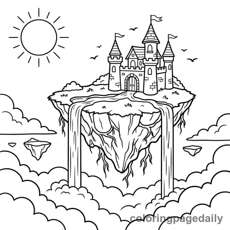 Magical Floating Island - Daily printable coloring page in Scenery category