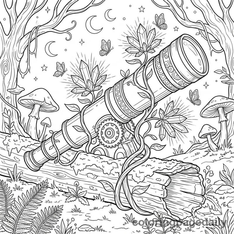 Magical Forest Telescope - Daily printable coloring page in Scenery category