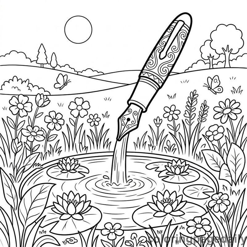 Magical Fountain Pen Pond - Colored reference example