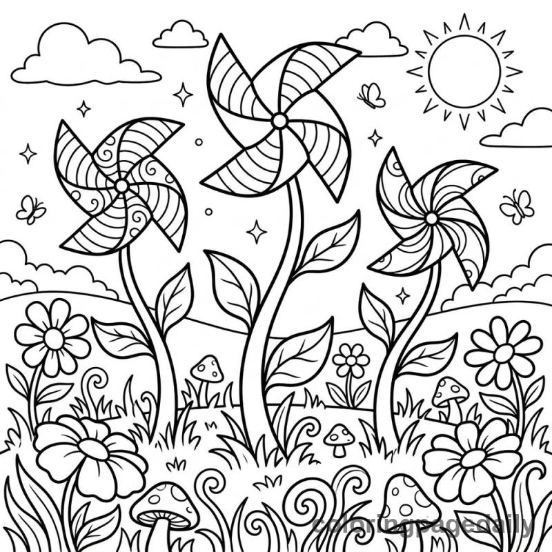 Magical Giant Pinwheels - Daily printable coloring page in Scenery category