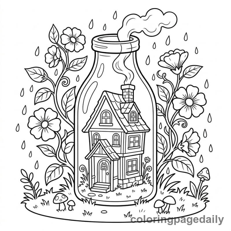 Magical Glass Bottle House - Daily printable coloring page in Scenery category