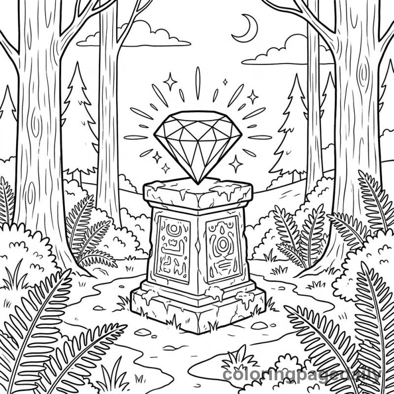 Magical Glowing Gemstone Pedestal - Daily printable coloring page in Scenery category