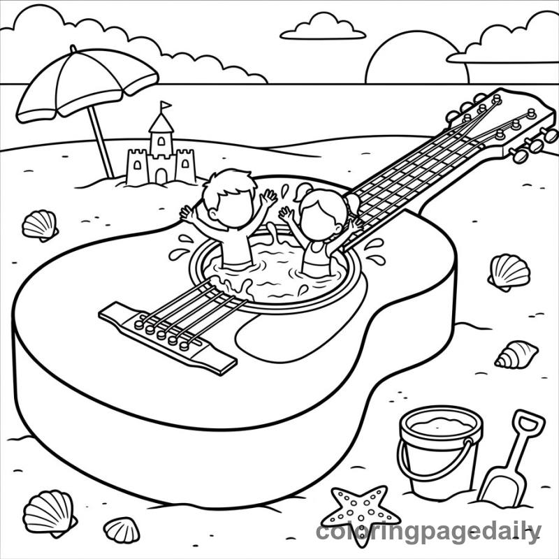 Magical Guitar Beach Pool - Colored reference example