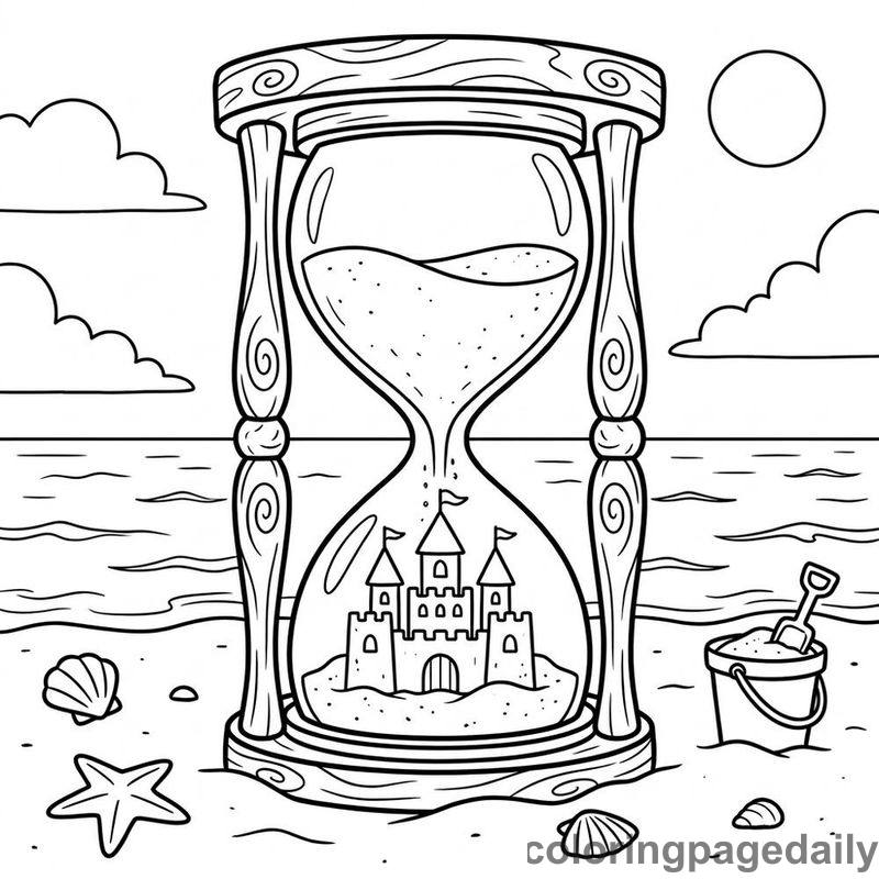 The Enchanted Hourglass of Sparkle Beach - story illustration coloring page