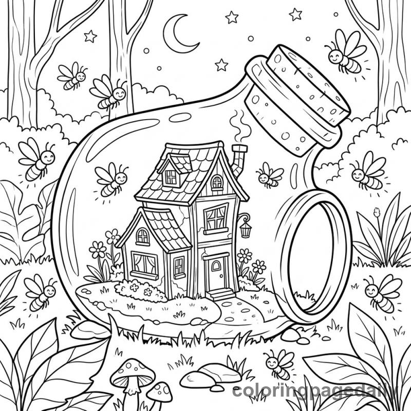Magical Jar House - Daily printable coloring page in Scenery category