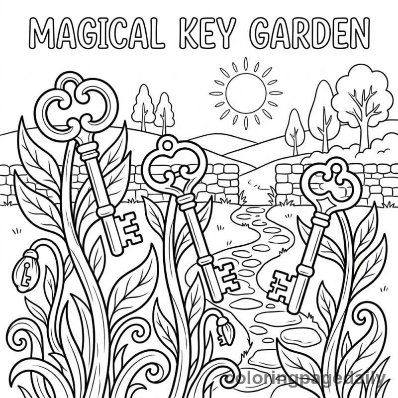 Magical Key Garden - Daily printable coloring page in Scenery category