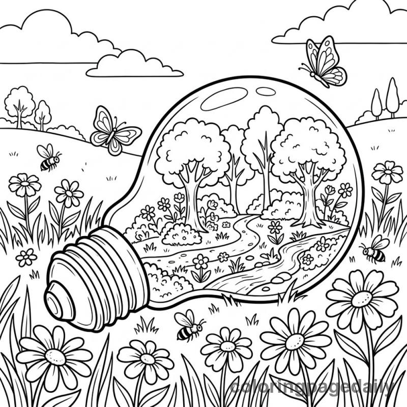 Magical Lightbulb Terrarium - Colored reference example