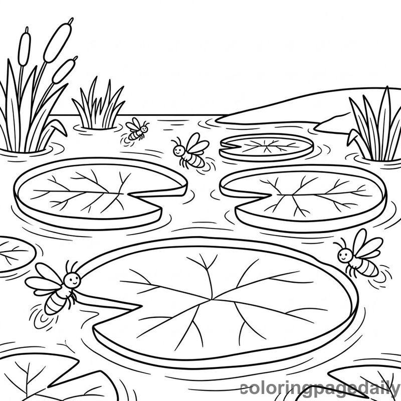 Magical Lily Pad Pond - Daily printable coloring page in Scenery category