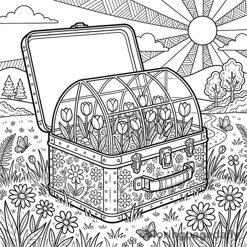 Magical Lunchbox Spring Greenhouse - Daily printable coloring page in Scenery category